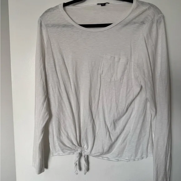 J. Crew Mercantile White Long Sleeve Tie-Front Top with Pocket - Picture 4 of 5